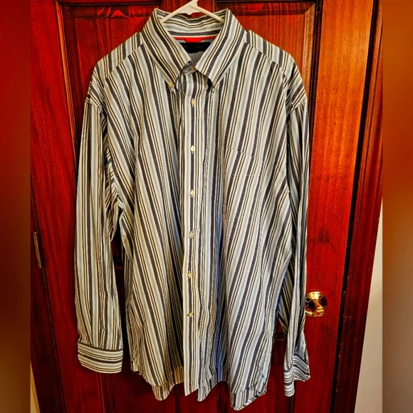 Tommy Hilfiger Gray and Blue Striped Button Down Shirt - Picture 1 of 5